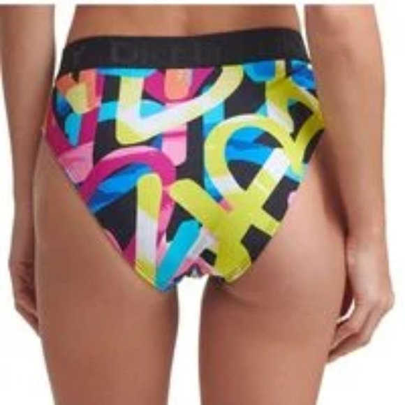 DKNY Printed Logo High-Waist Bikini Bottoms - Picture 2 of 2